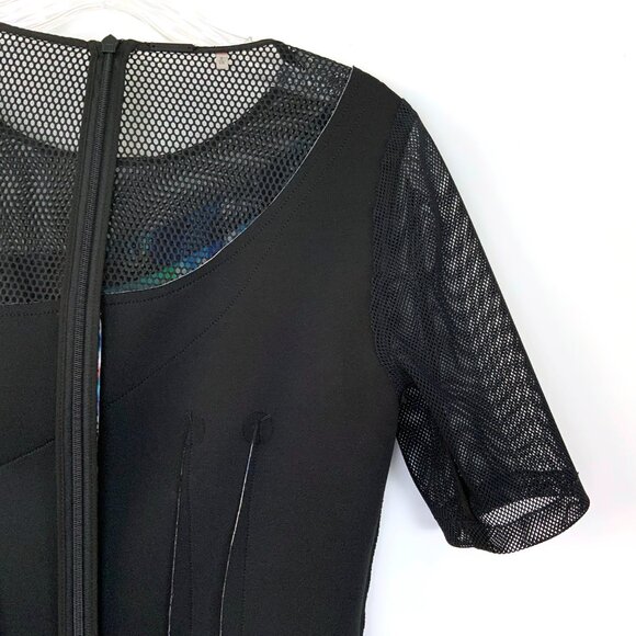 Elie Tahari Black Floral Scuba Mash Short Sleeve Top Sz S - Picture 15 of 16